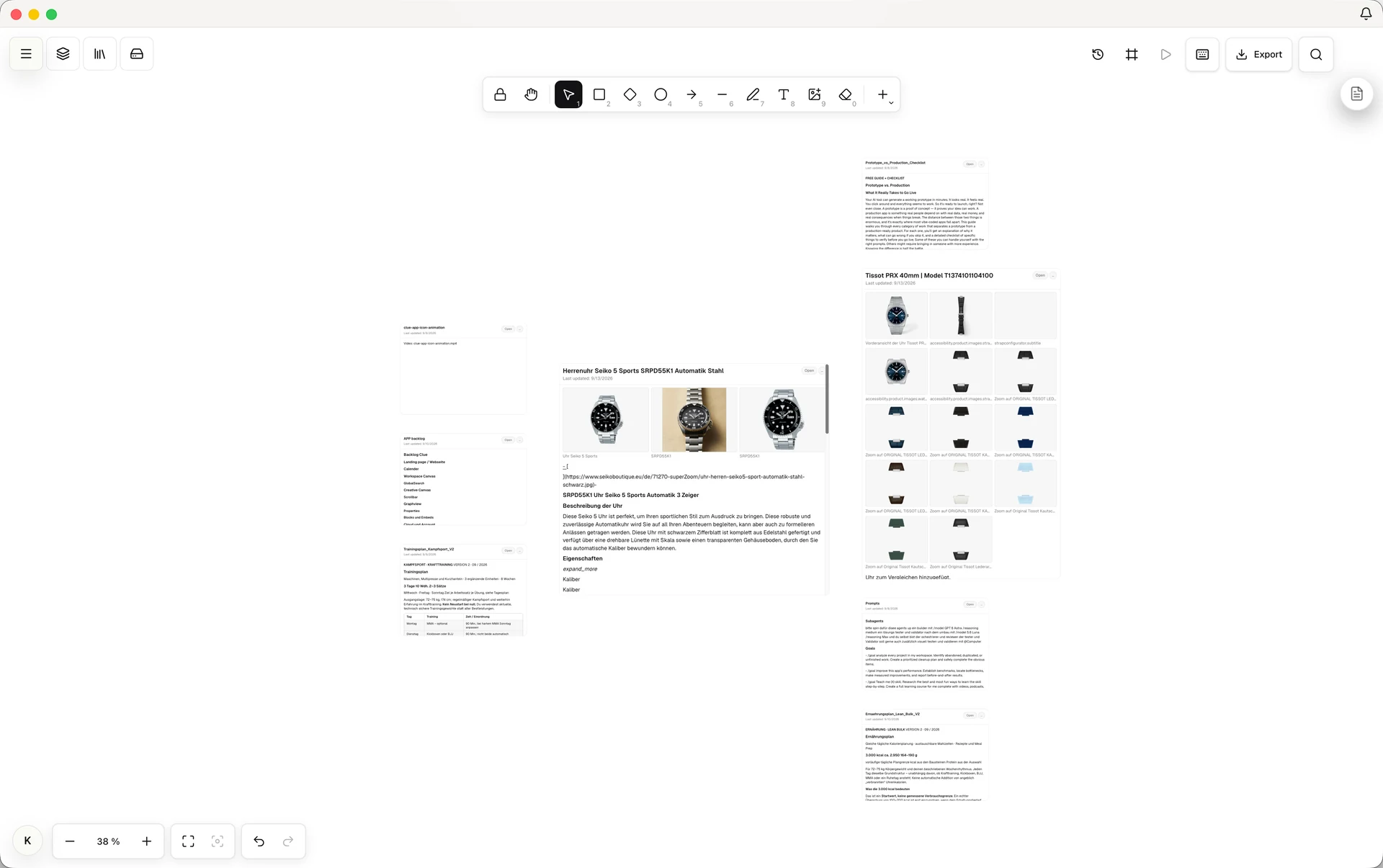 Actual Clue Creative Canvas with writing and saved watch research arranged side by side
