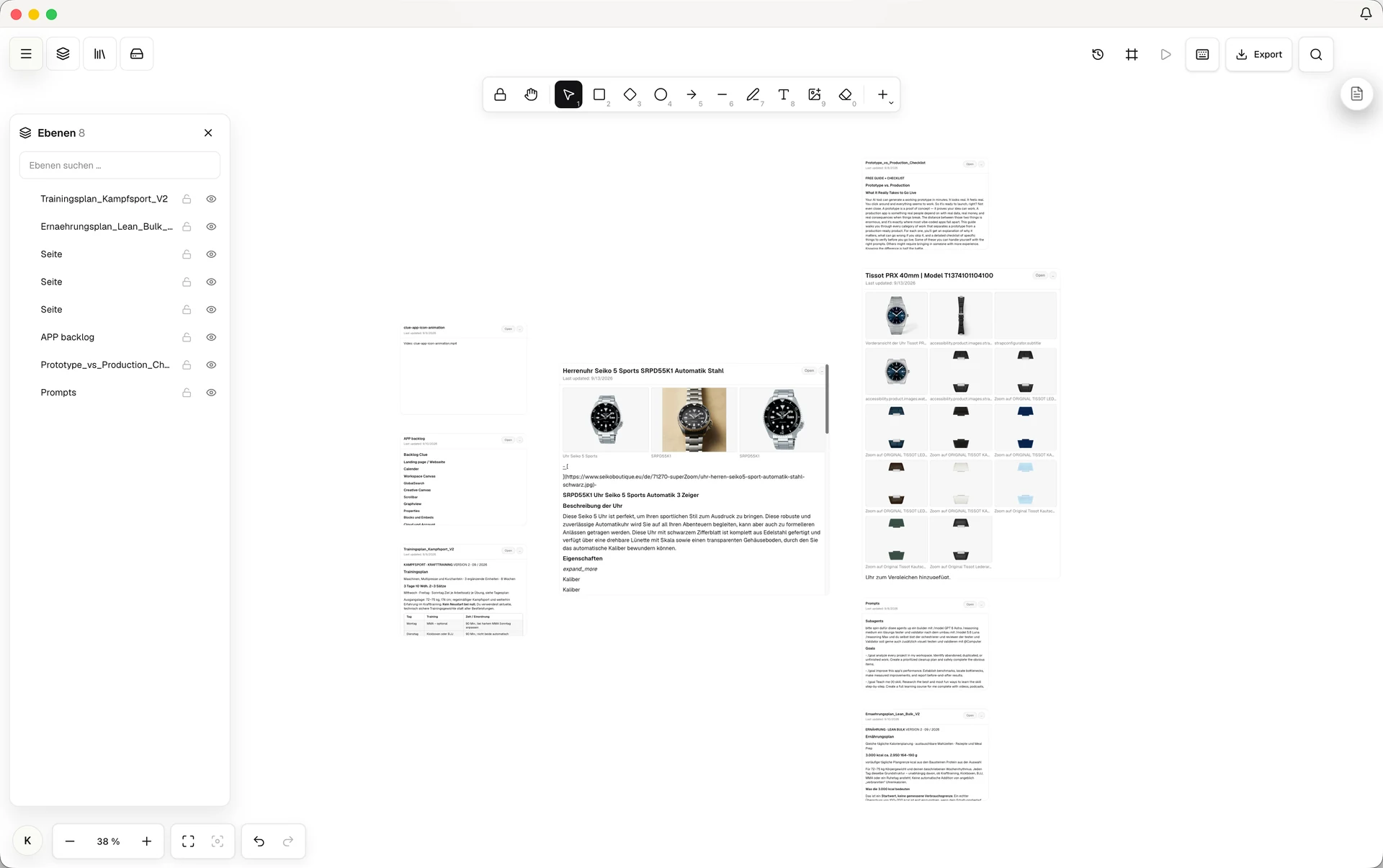 Creative Canvas workspace with its layers panel, page previews, drawing tools, and zoom controls